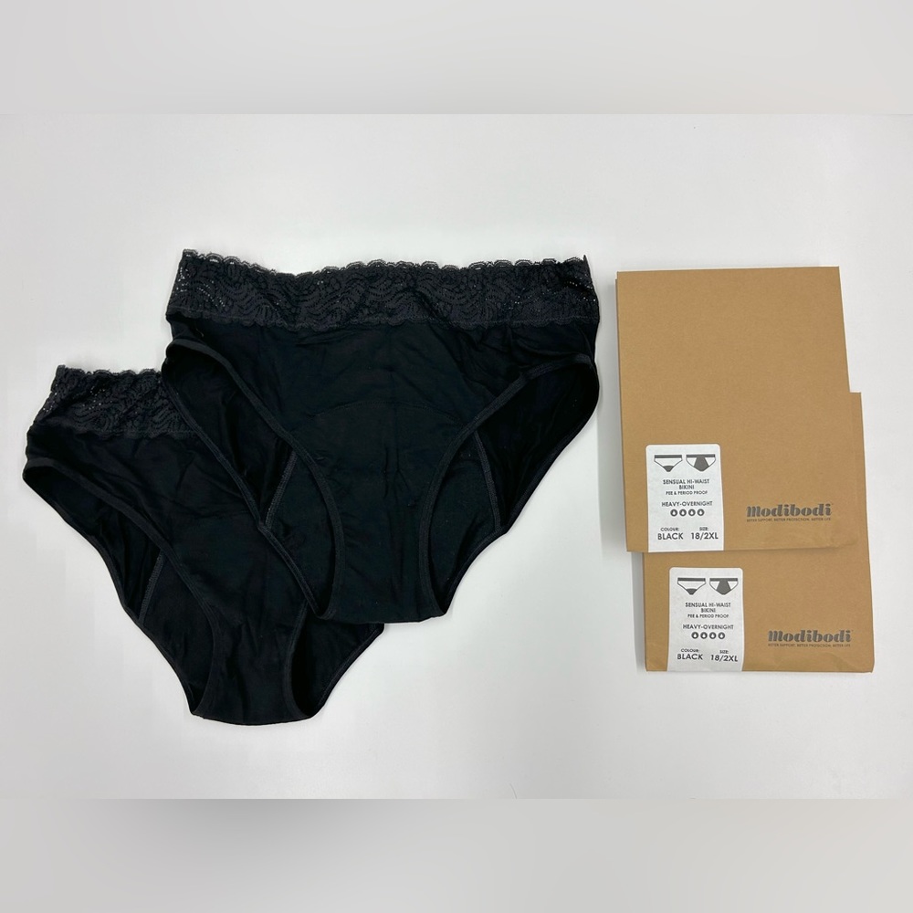 LOT OF 2 NWT Modibodi Sensual Hi-Waist Bikini Heavy-Overnight Period Underwear